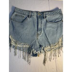 Forever 21 Fringe Rhinestone Denim Shorts Y2K Festival Western Glam 31
